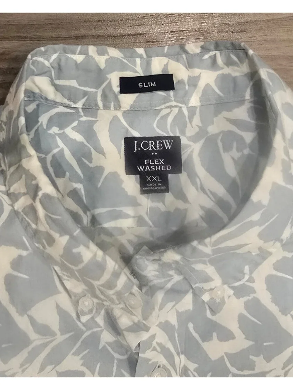 J.Crew Re-Imagined Men’s Flex Washed Slim Shirt XXL Blue Leaf Print NWT